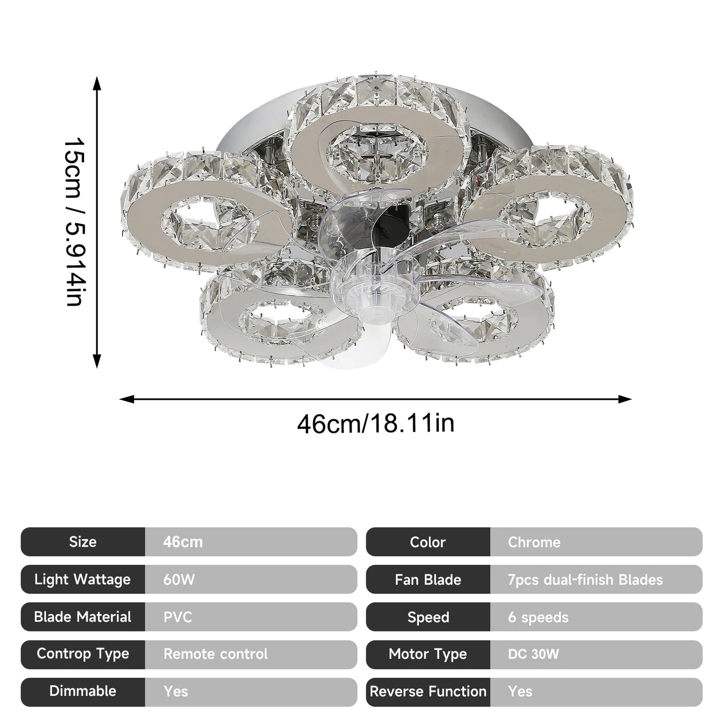 Vetrulus Smart Crystal LED Ceiling Fan Chandelier With Remote Control