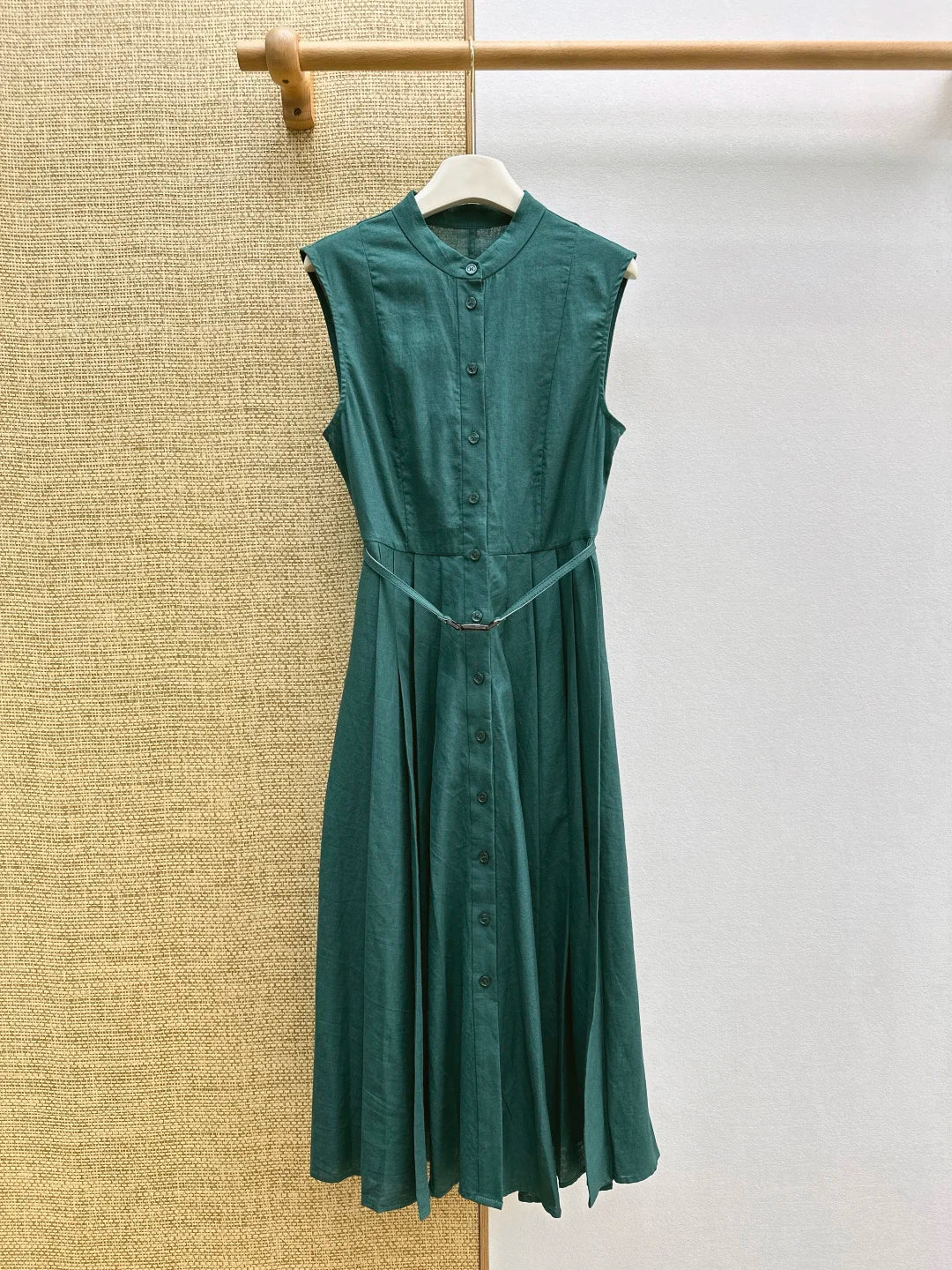 Women Sleeveless Round Neck Button Linen Cotton Spring Summer Dress