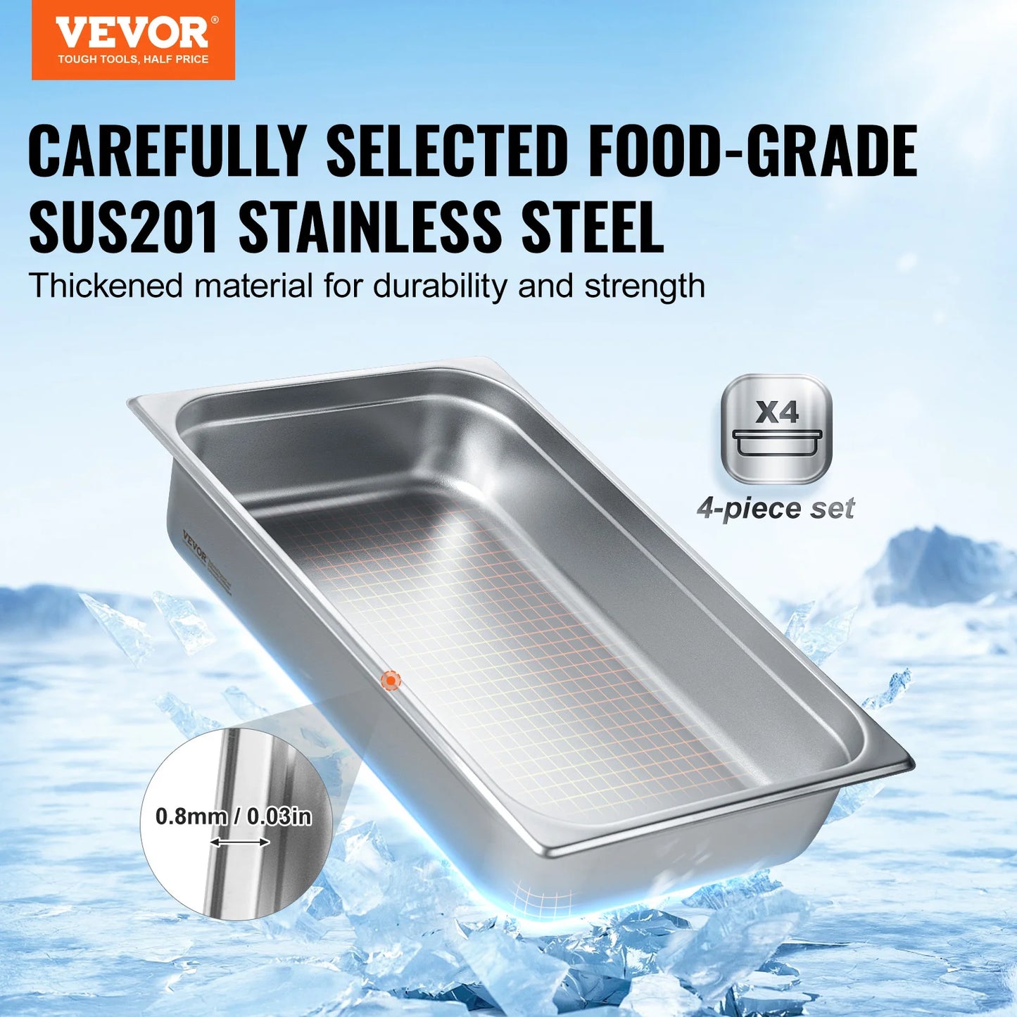SucceBuy 4-Pack Anti-Jam Steam Pan With Lid Stainless Steel