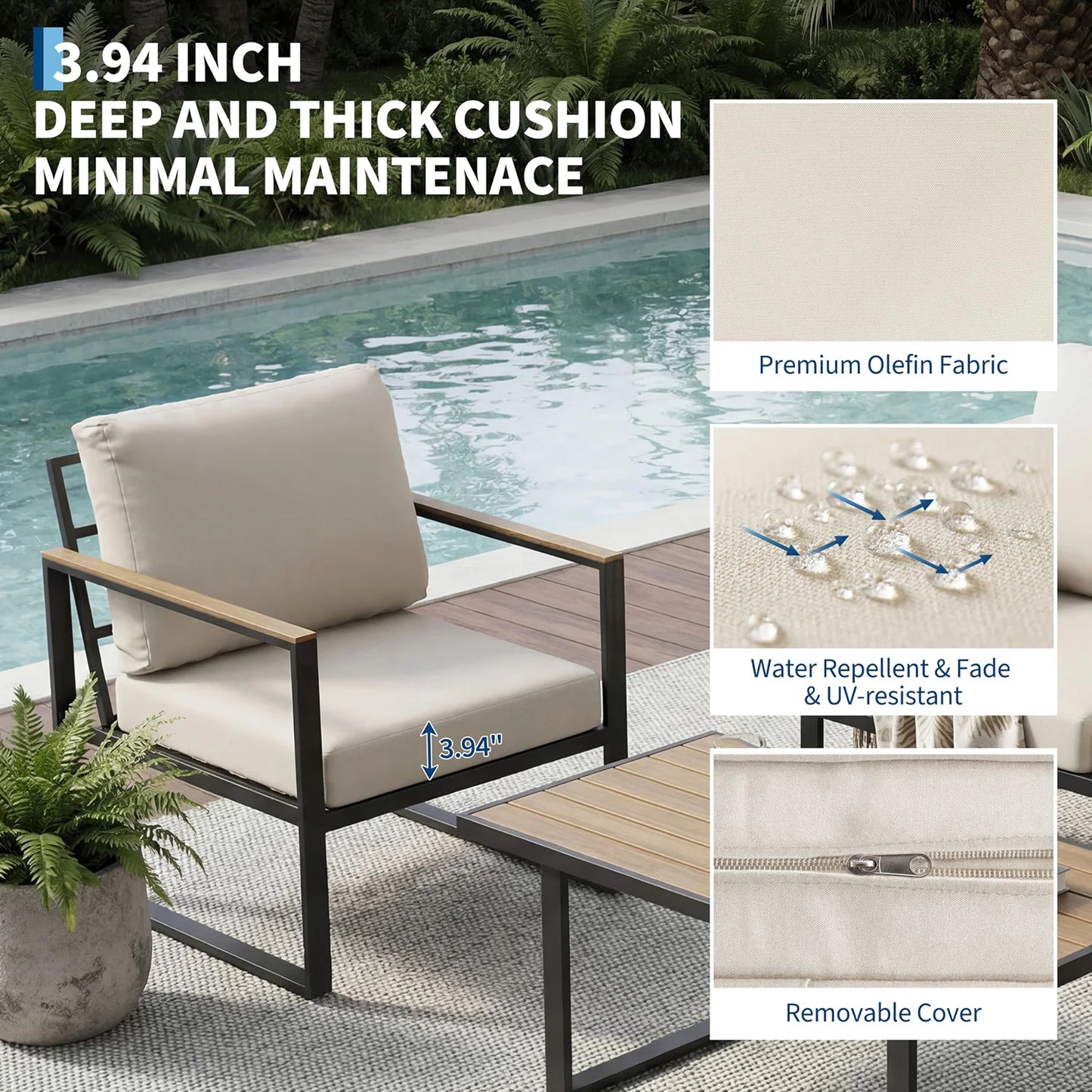 HobbyLane Modern 4-Piece Outdoor Patio Sectional Set With Coffee Table