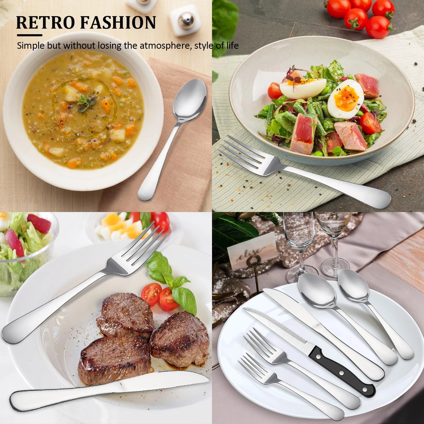 HANSMART Stainless Steel Flatware Set Mirror Polished Dinner Cutlery