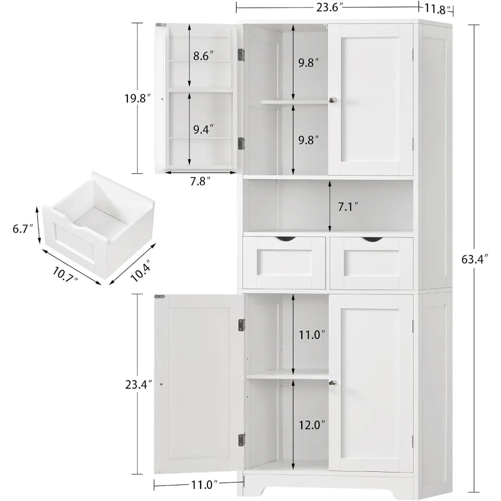 Kitchen Pantry Cabinet With Adjustable Shelves 2 Drawers And 4 Door Shelves