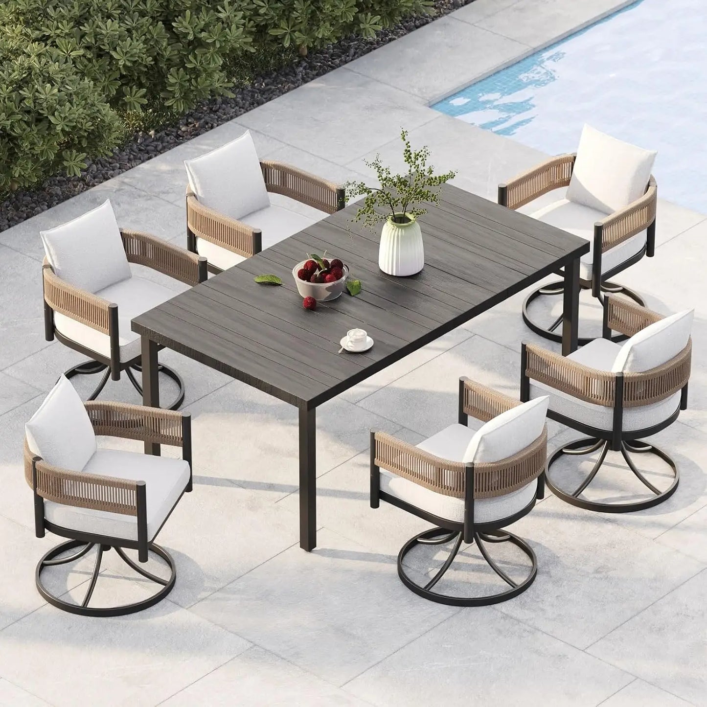 Outdoor Patio Dining Set With Metal Woven Wicker Cushions