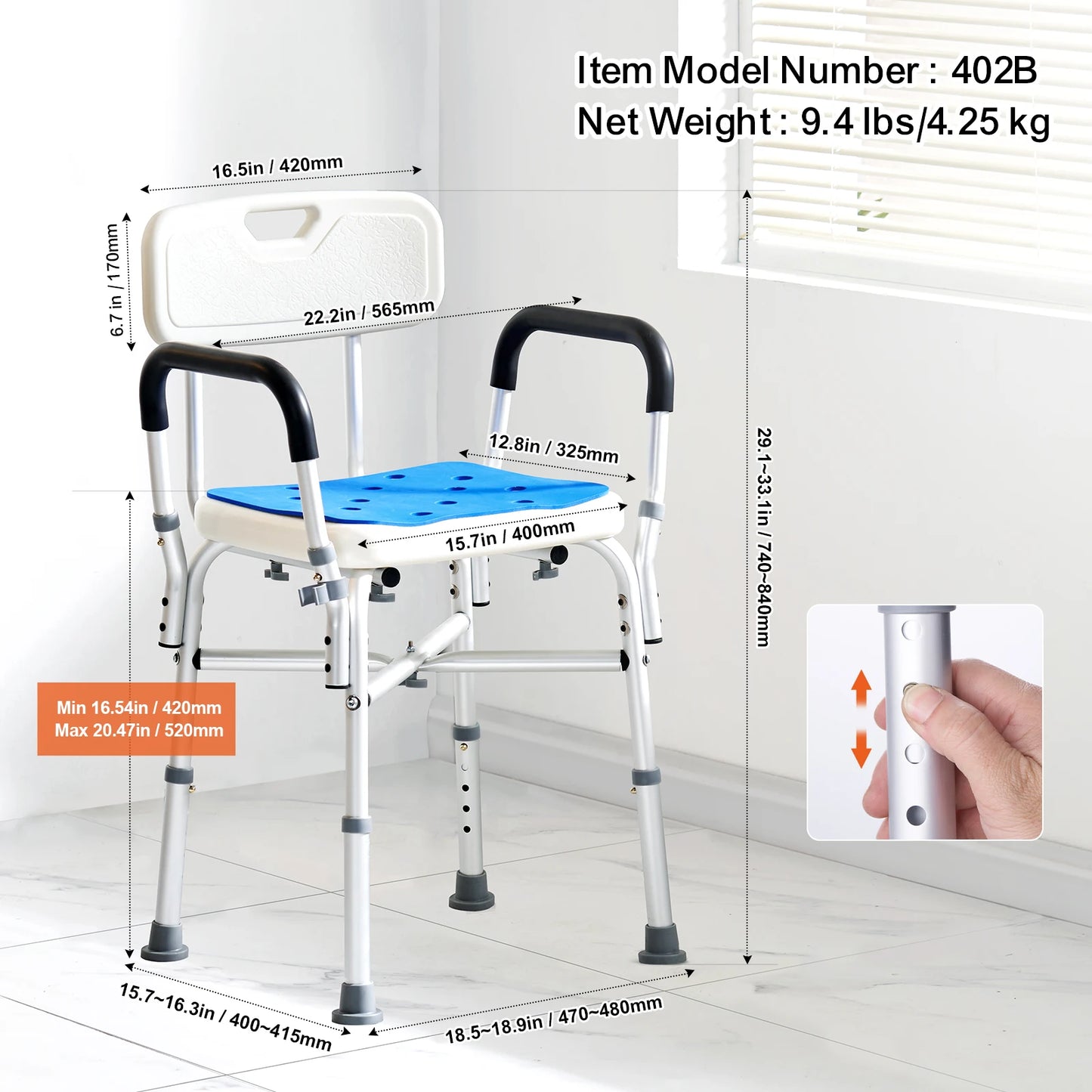 Shower Chair Adjustable Height Bath Bench For Elderly And Disabled