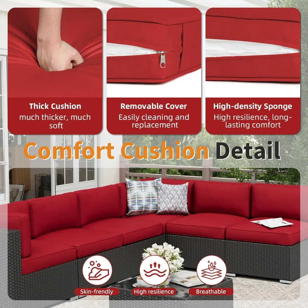 Outdoor Patio Furniture Set Rattan Wicker With Glass Top Table And Cushions