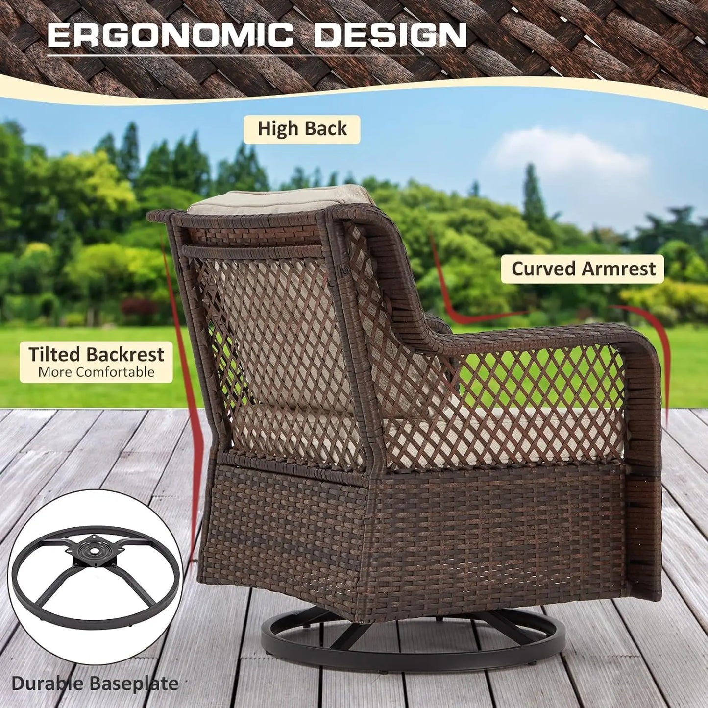 XIAOLANG Wicker Patio Furniture Set With Swivel Chairs and Table