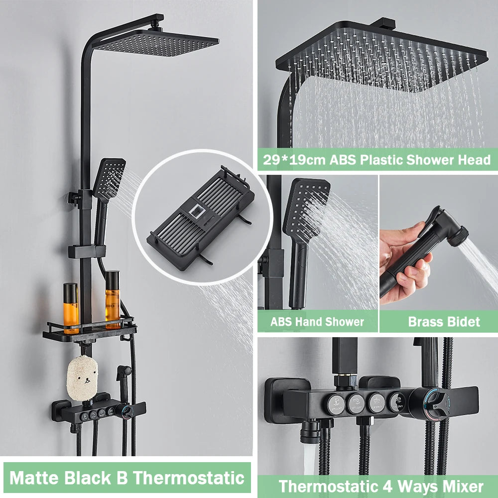 Rozin Thermostatic Shower Faucet Set With Digital Mixer Tap Wall Mounted