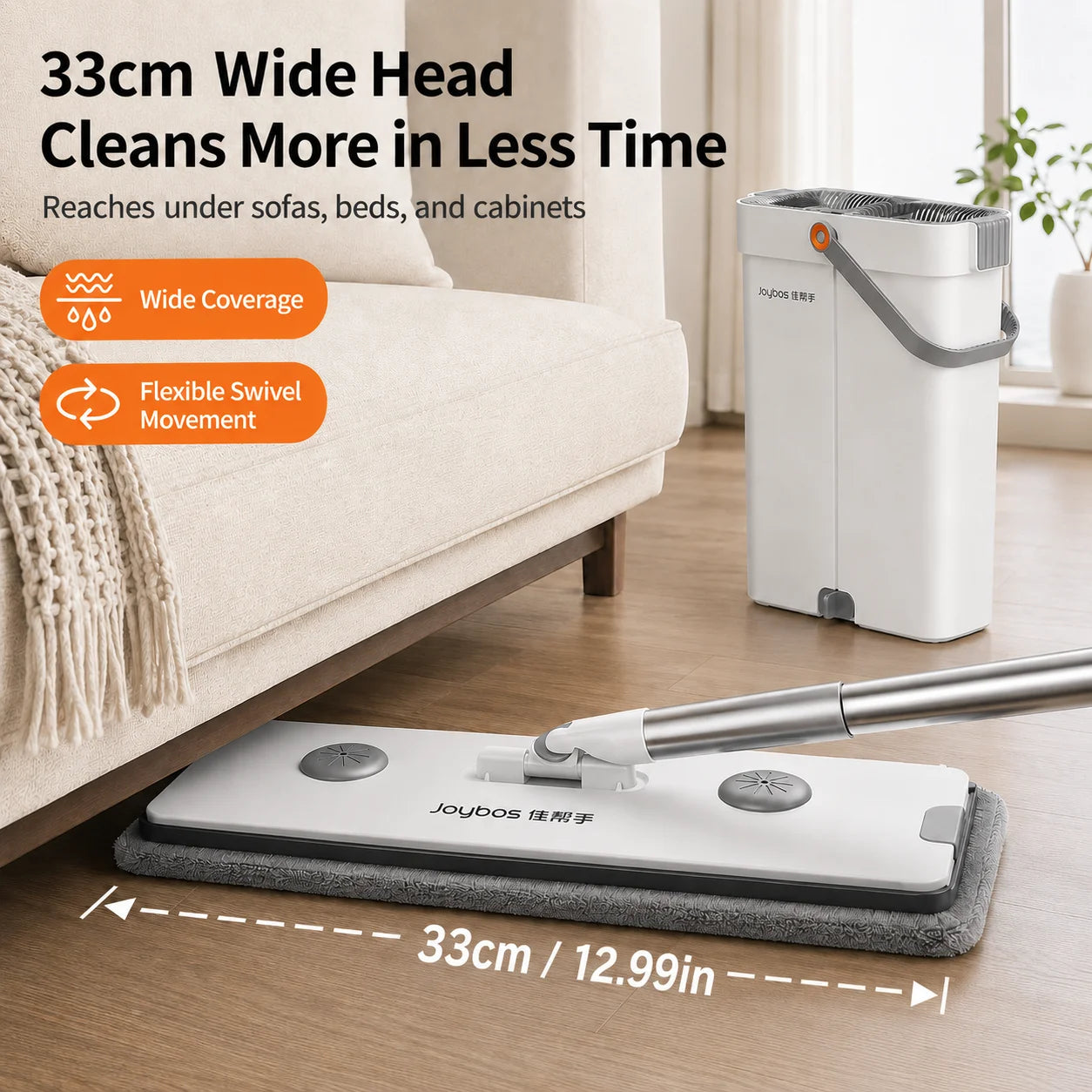 Joybos Ultra Slim Flat Mop And Bucket System With 2 Microfiber Pads 360 Swivel