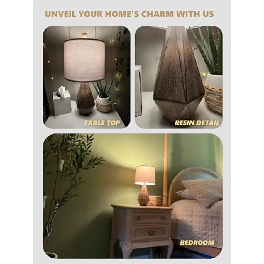 Retro Farmhouse Table Lamp Set Rustic Nightstand Lamps Two Pack