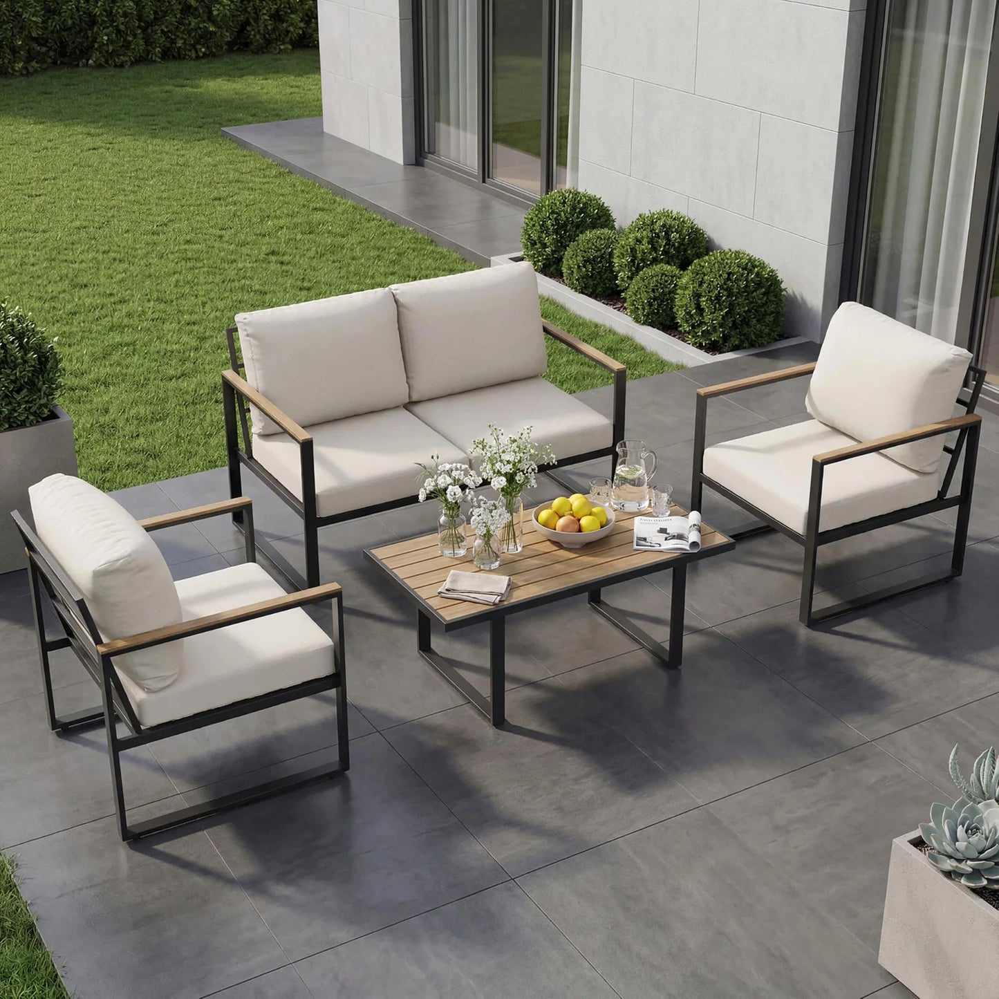 HobbyLane Modern 4-Piece Outdoor Patio Furniture Set With Coffee Table
