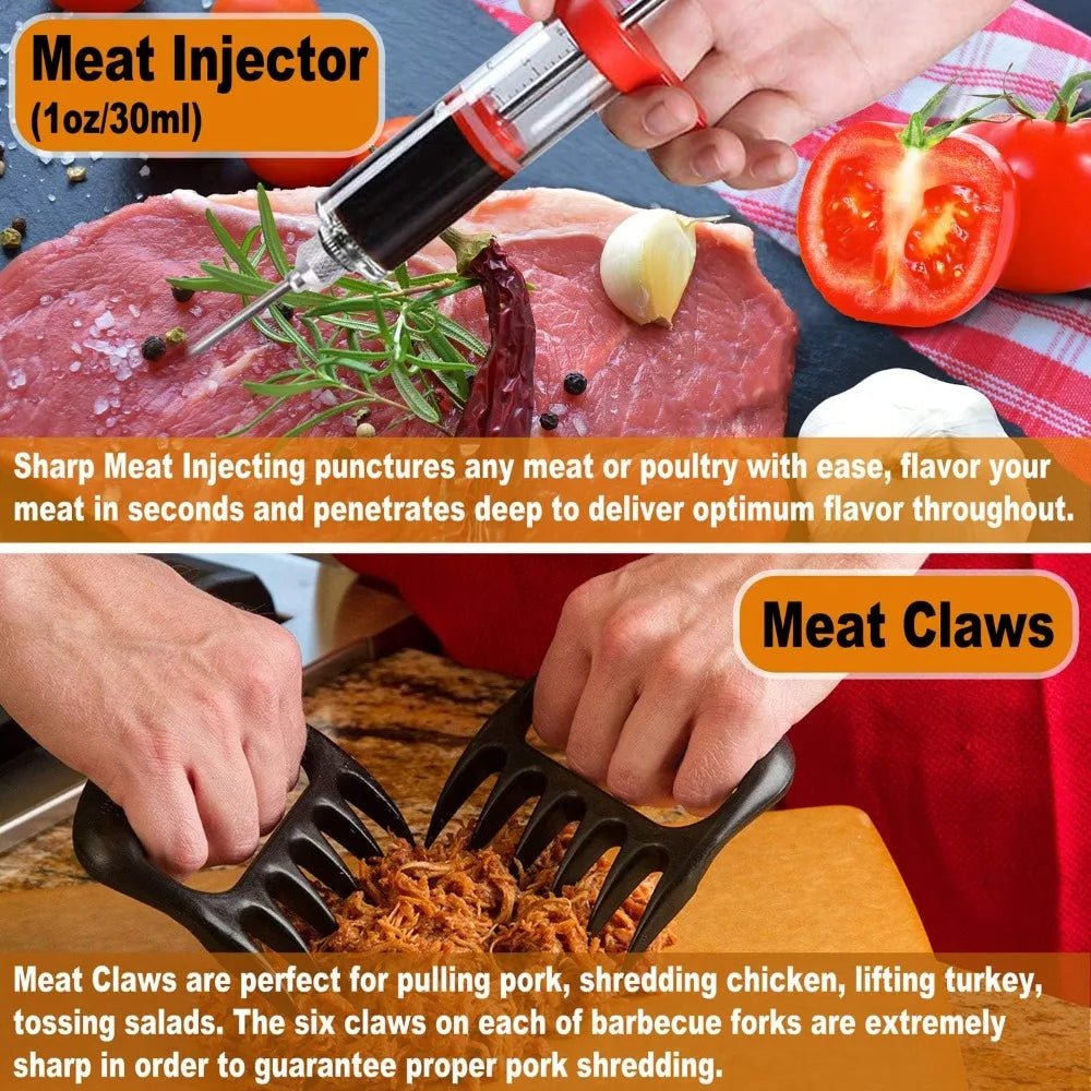28Pcs BBQ Grilling Accessories Set With Meat Injector Claws