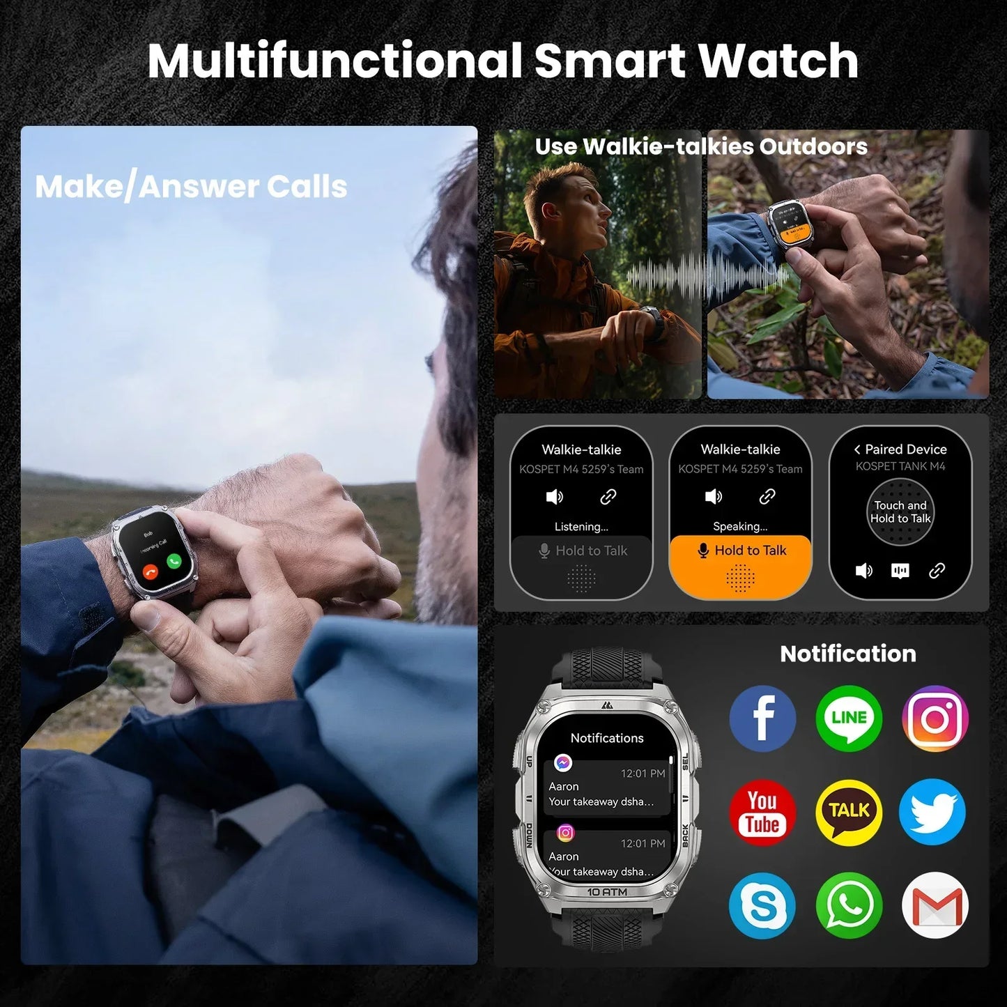 KOSPET Tank M4 Smartwatch Stainless Steel GPS Offline Maps 10ATM