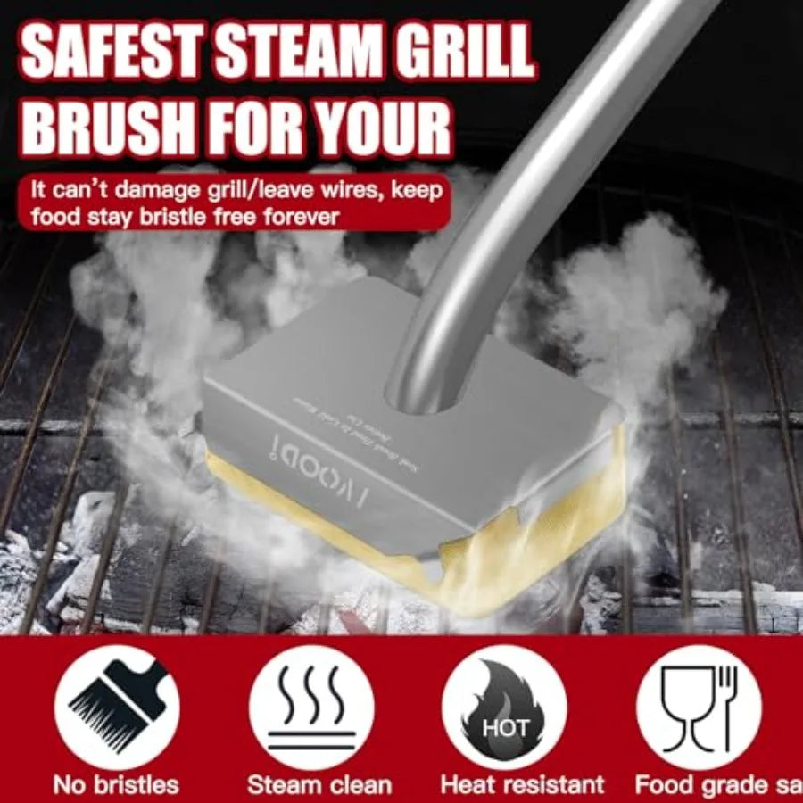 Bristle Free Grill Brush With Steam Cleaning Aramid Fiber Pads