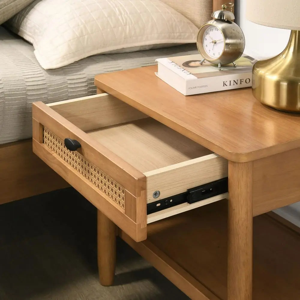 YTYIN Vichy Rubberwood Bedroom Set With Upholstered Bed And Nightstand