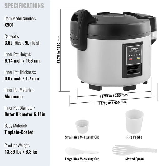 SucceBuy Commercial Rice Cooker Warmer With Nonstick Inner Pot