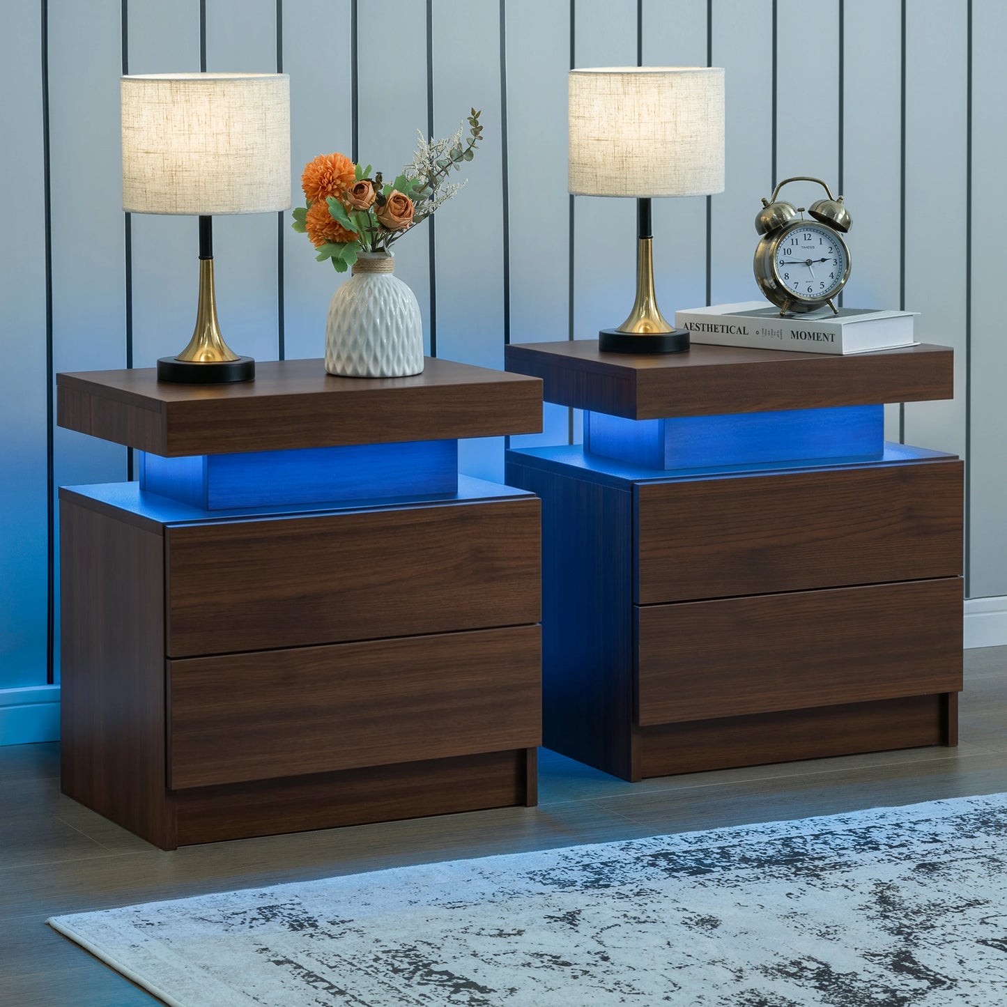 Cubehom Nightstand Set Of 2 With Led Drawers Bedside Table