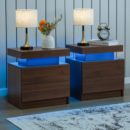 Cubehom LED Nightstand Set Of 2 With Drawers Bedside Table