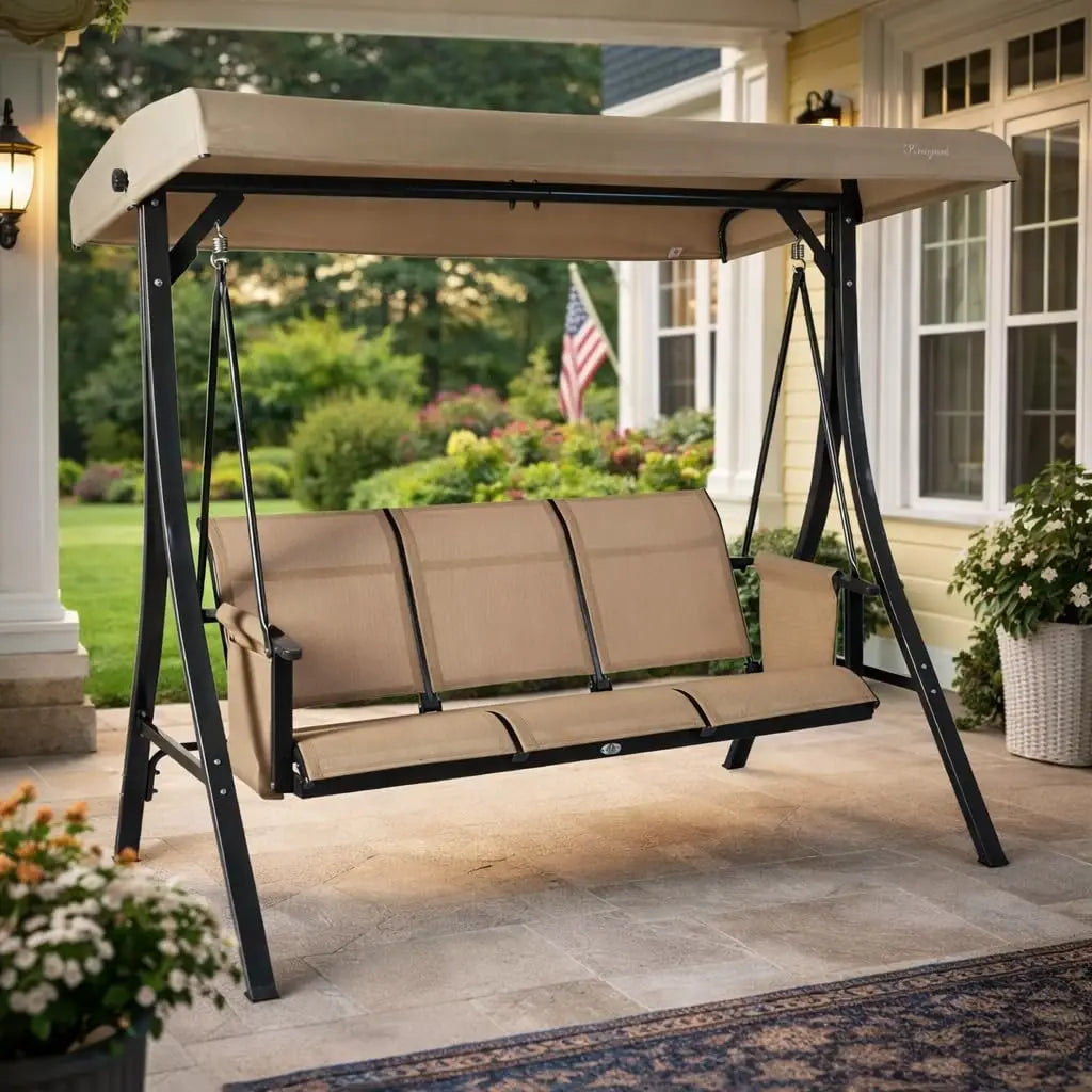 XIAOLANG Outdoor Porch Swing Glider With Adjustable Canopy And Steel Frame
