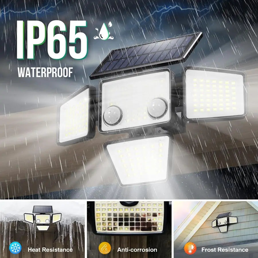 XMSJ Outdoor Flood Lights IP65 Waterproof 3000LM 188LED Motion Sensor 4 Head