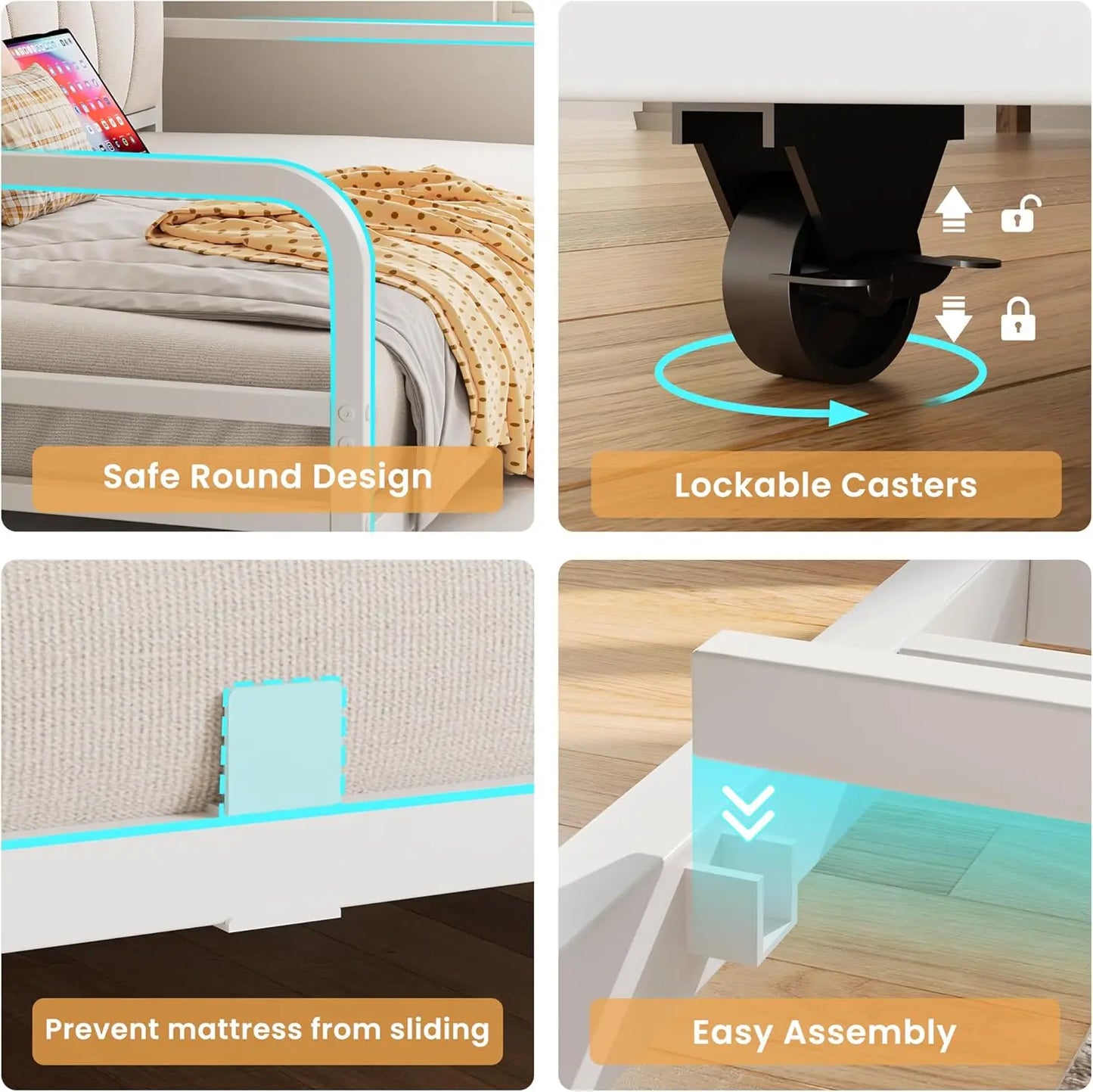 LIKIMIO Daybed Trundle Twin Bed Frame Upholstered Headboard And Charging