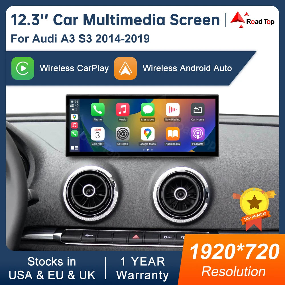 Road Top Wireless CarPlay Android Auto Touch Screen Display Audi