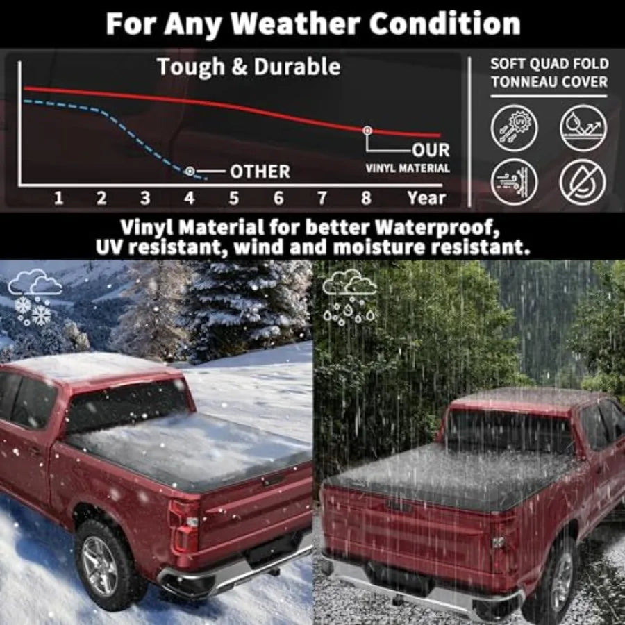 Soft Quad Fold Truck Tonneau Cover Compatible With Dodge Ram