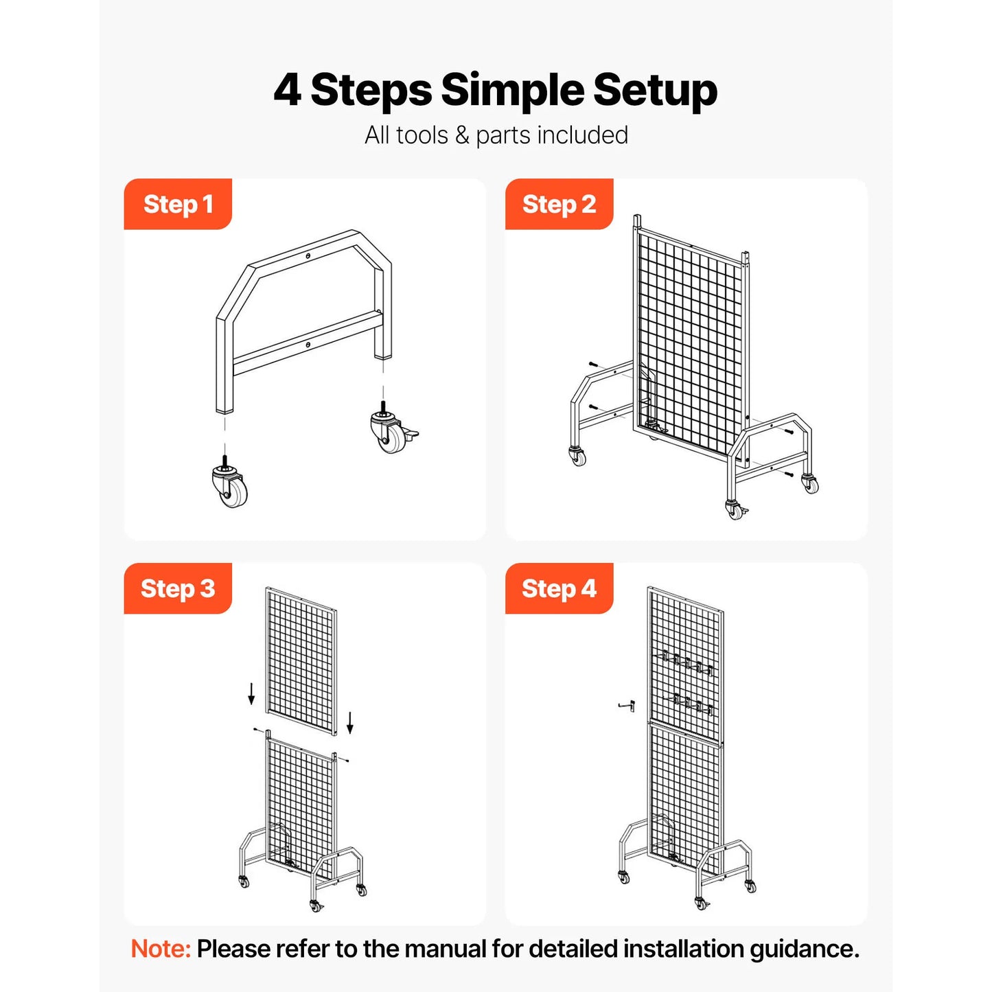 SucceBuy Grid Wall Panel Display Rack With Wheels Carbon Steel