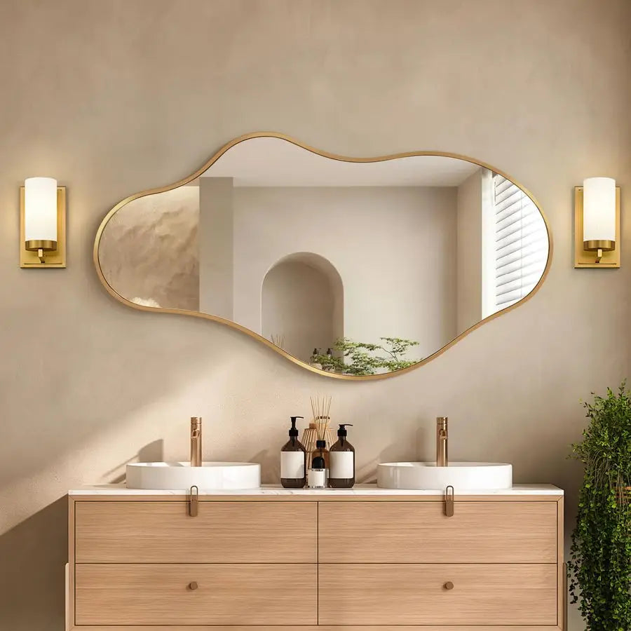 Abstract Wall Mirror With Irregular Cloud Wave Design