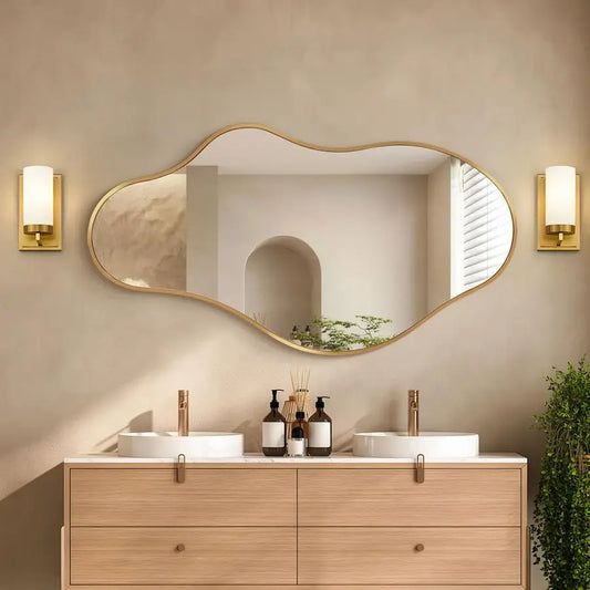 Abstract Wall Mirror With Irregular Cloud Wave Design
