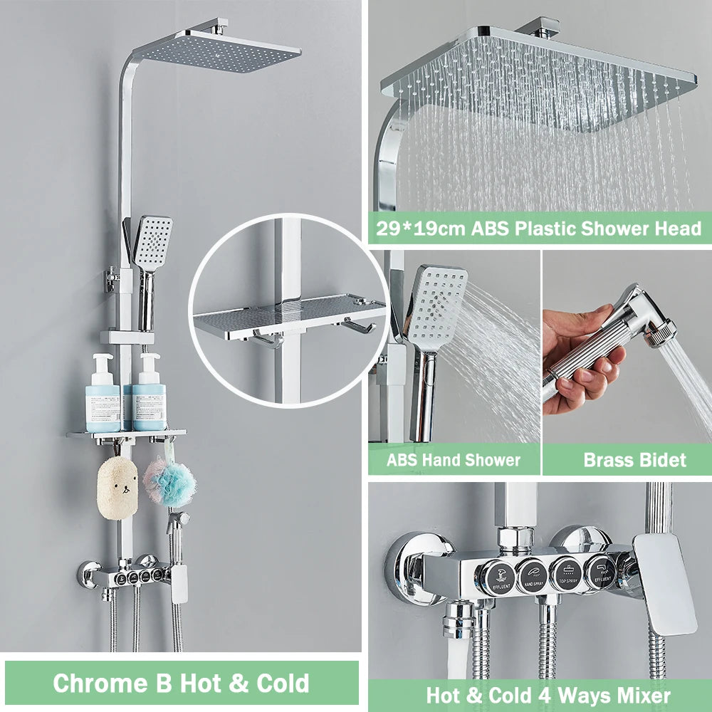 Rozin Thermostatic Shower Faucet Set With Digital Mixer Tap Wall Mounted