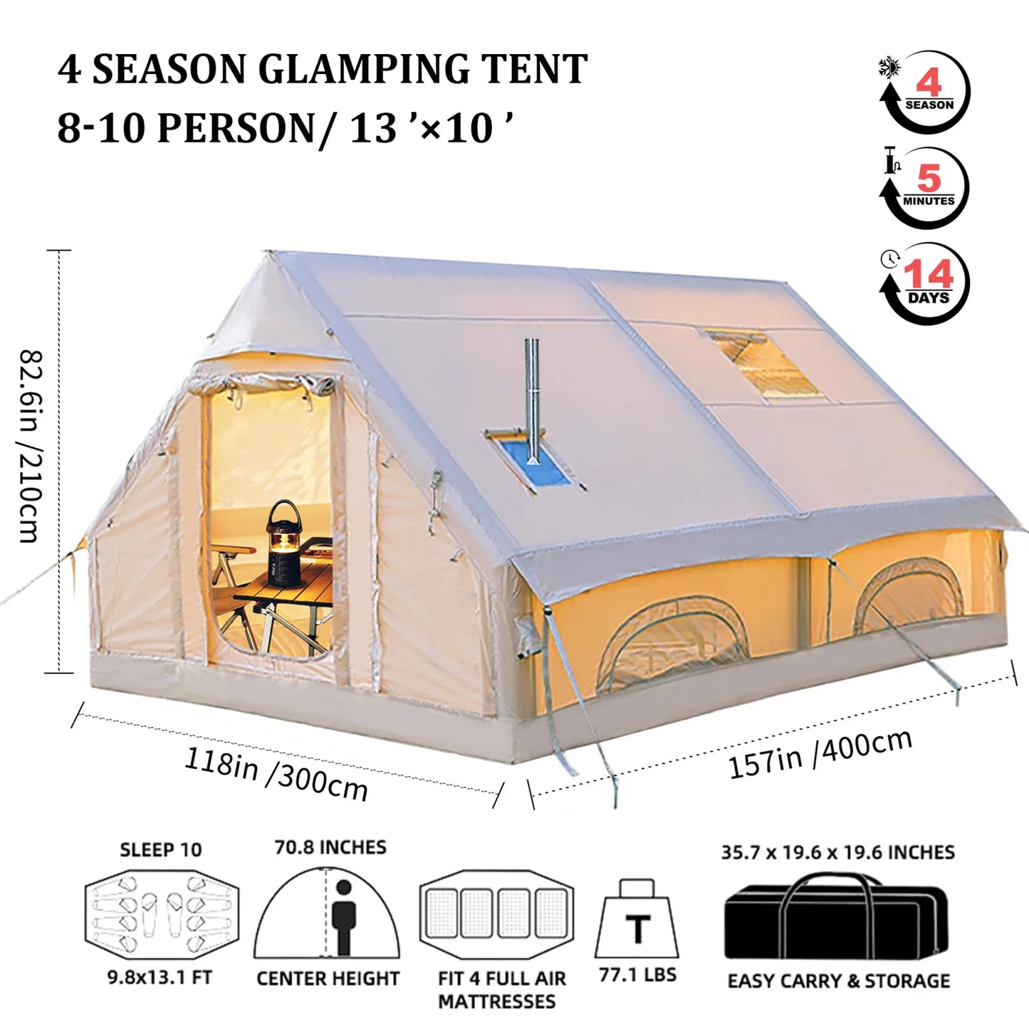 Senleeto Portable Inflatable Camping Tent with Skylight