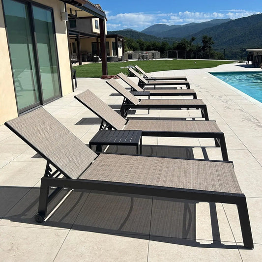 XIAOLANG Outdoor Chaise Lounge Set With Adjustable Backrest And Wheels