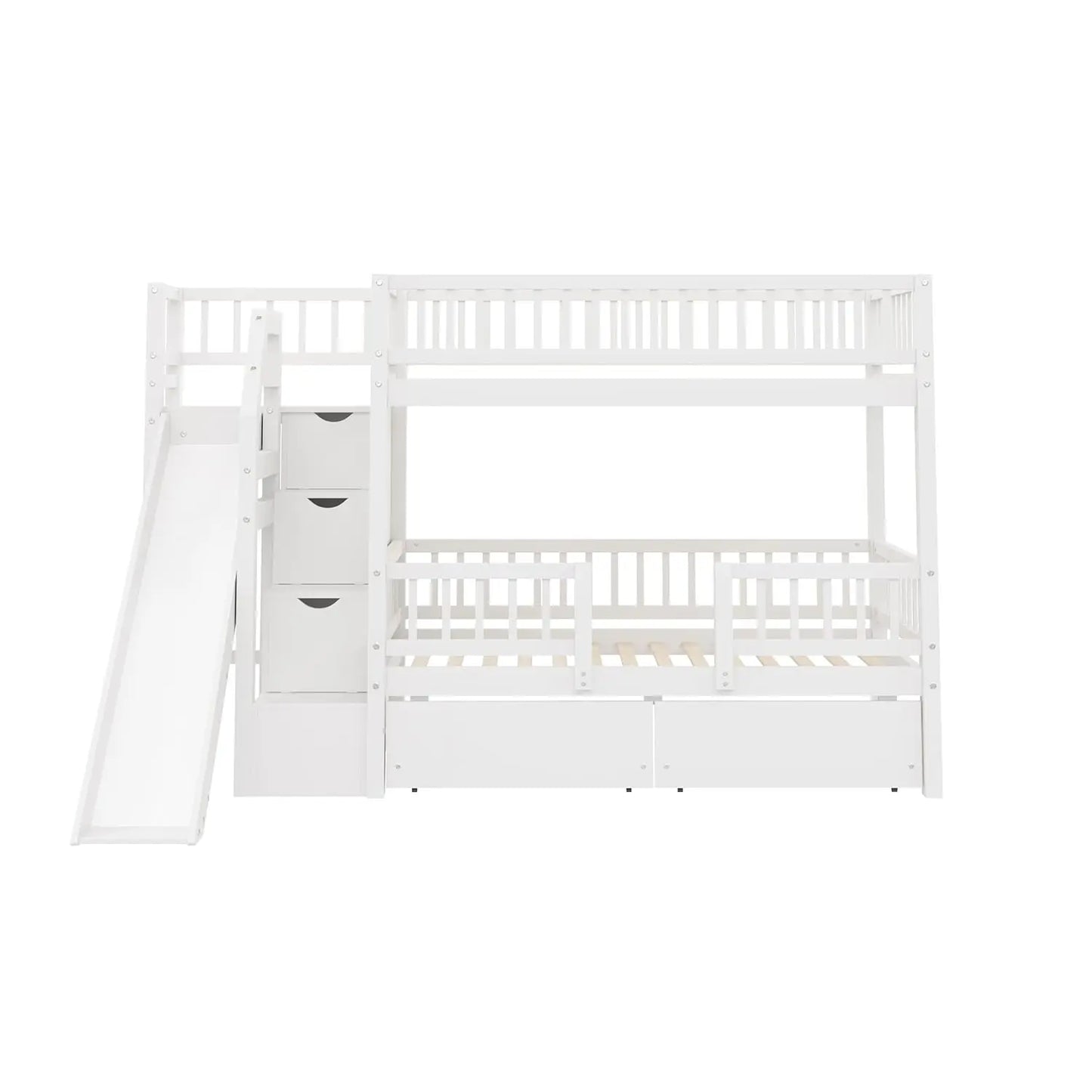Twin Over Twin Bunk Bed With Slide Staircase And Storage