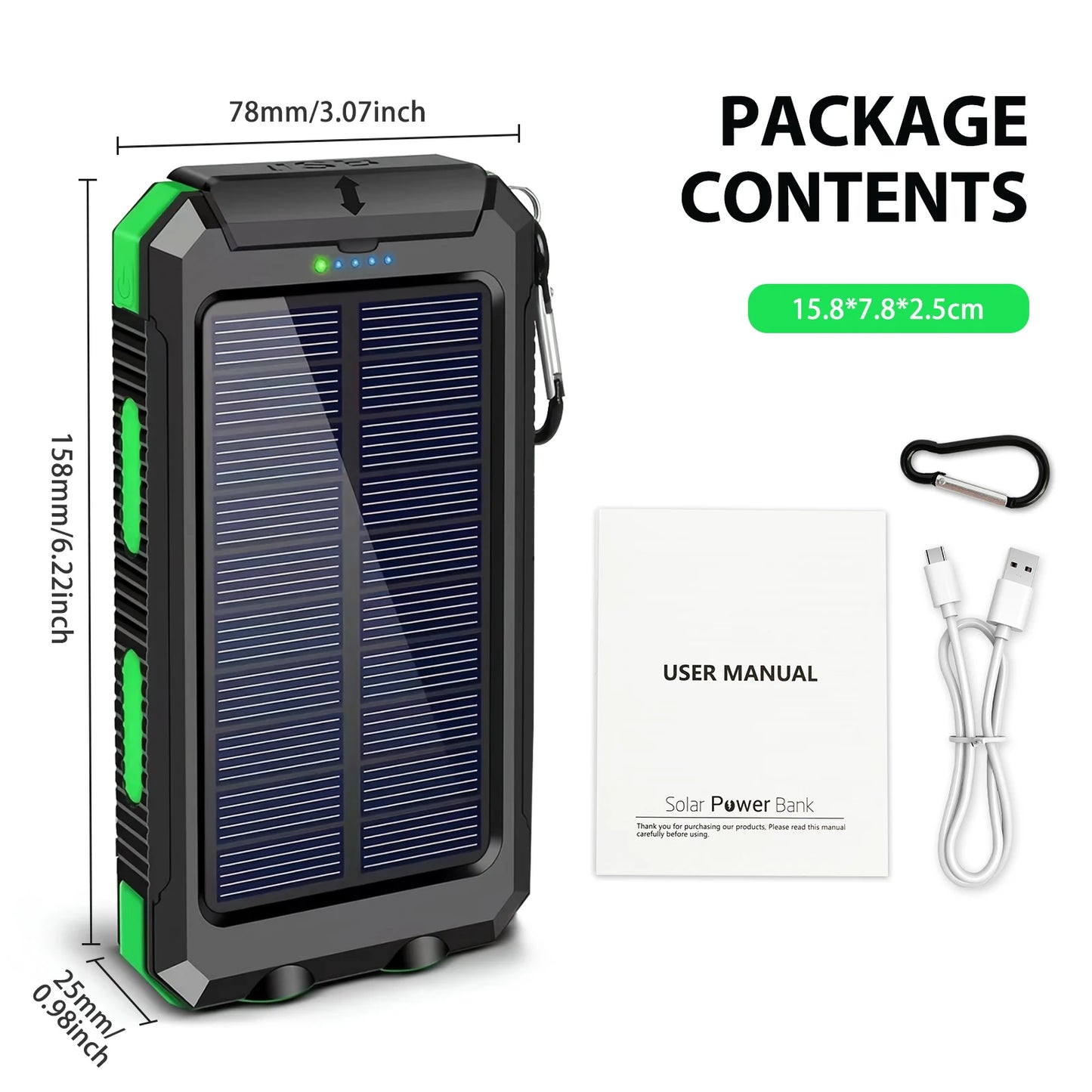 30000mAh Solar Power Bank With Dual USB Ports And LED Light For iPhone