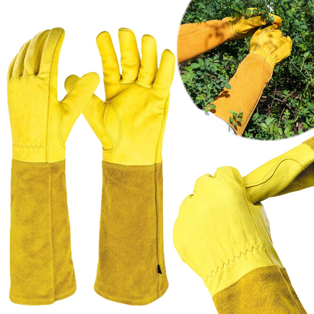 Alloet Long Thorn Proof Gardening Gloves With Leather Forearm Protection
