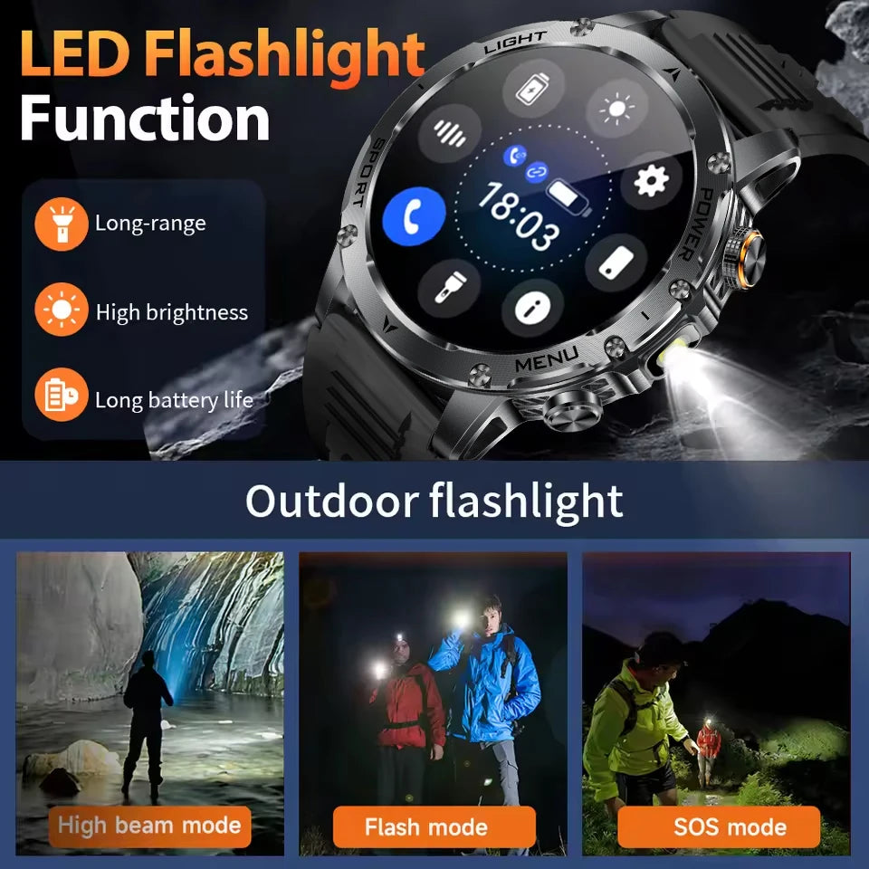 Outdoor Mens Sports Smart Watch IP68 Waterproof 1000mAh Bluetooth Heart Rate