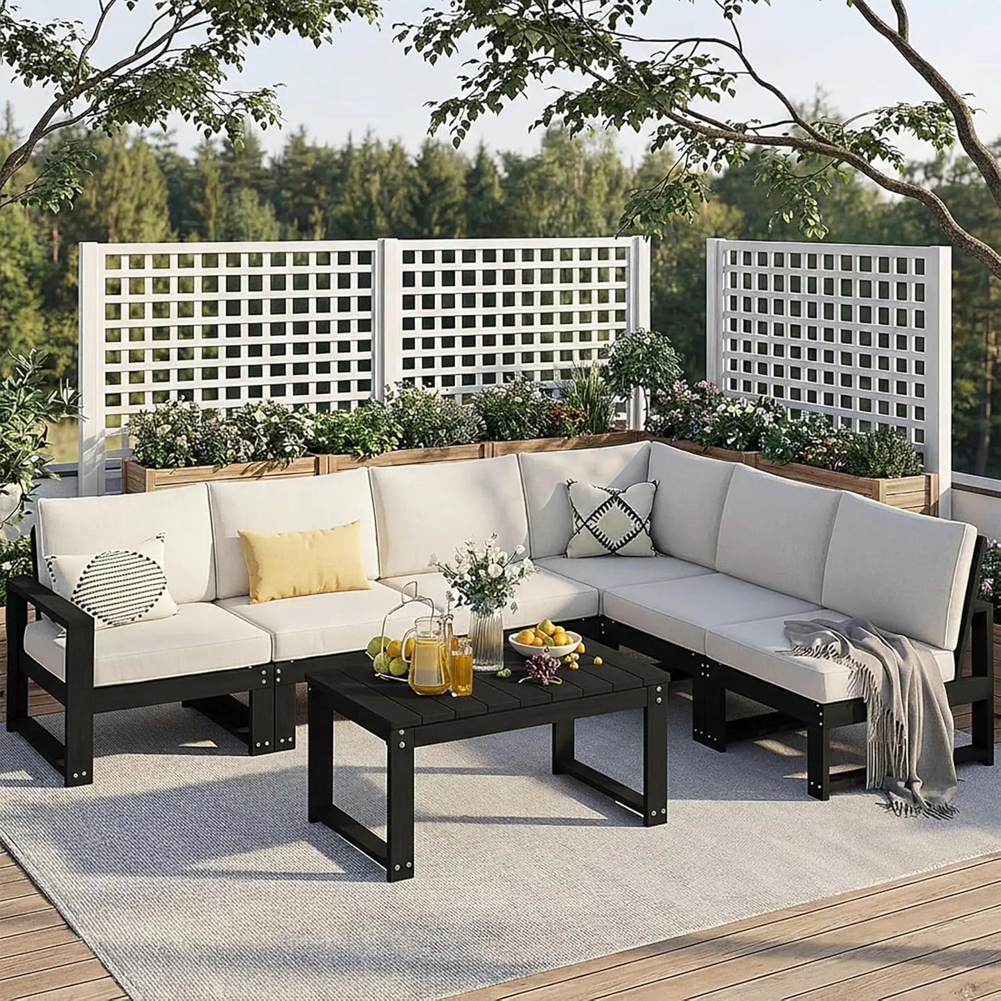 Wooden Outdoor 7 Piece Patio Sectional Furniture Set