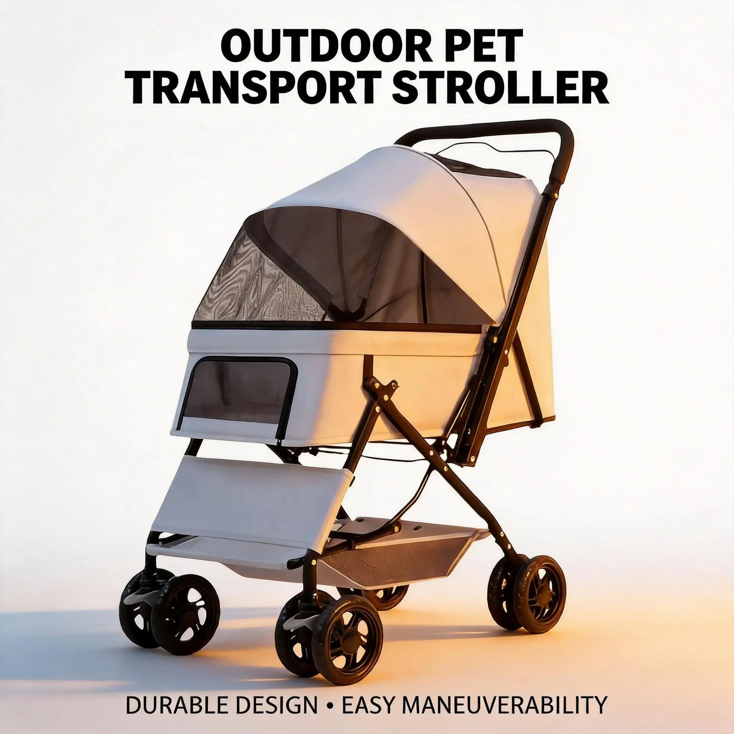 Premium Pet Stroller Spacious Four Wheel Cart For Dogs Cats