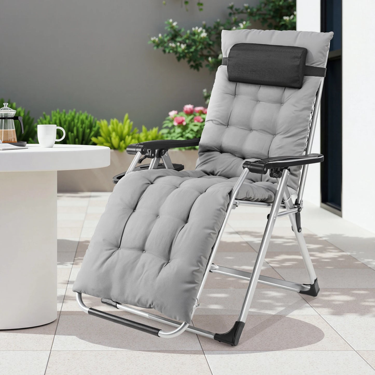 JHK Zero Gravity Recliner Patio Lounge Chair With Cup Holder Trays