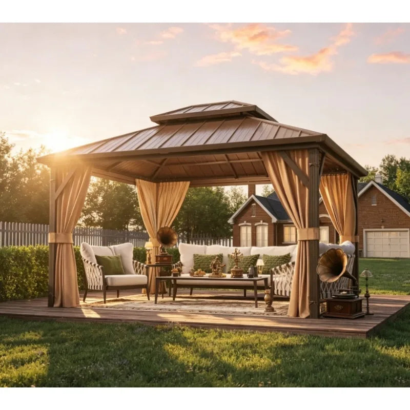 YOLENY Metal Hardtop Gazebo With Aluminum Frame And Steel Roof