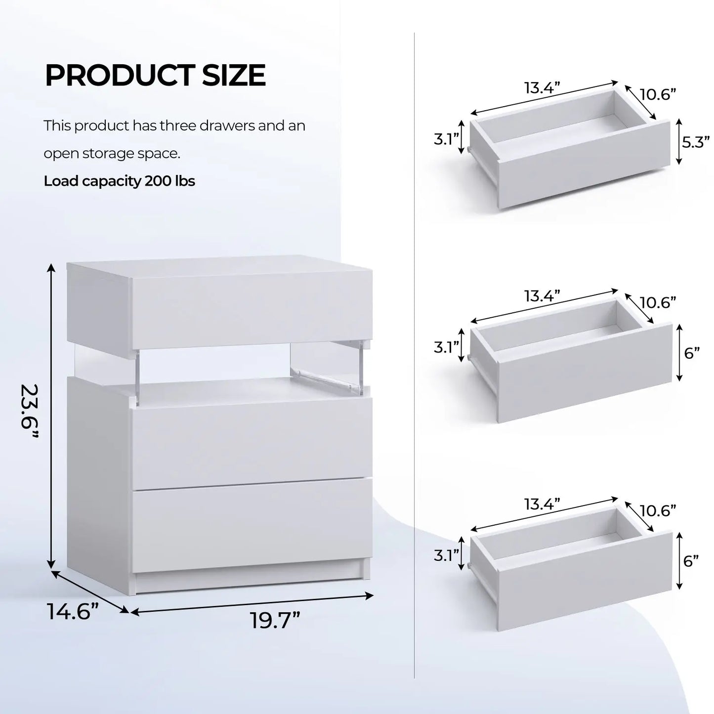 Cubehom Bedside Tables Set With LED Lighting For Bedroom