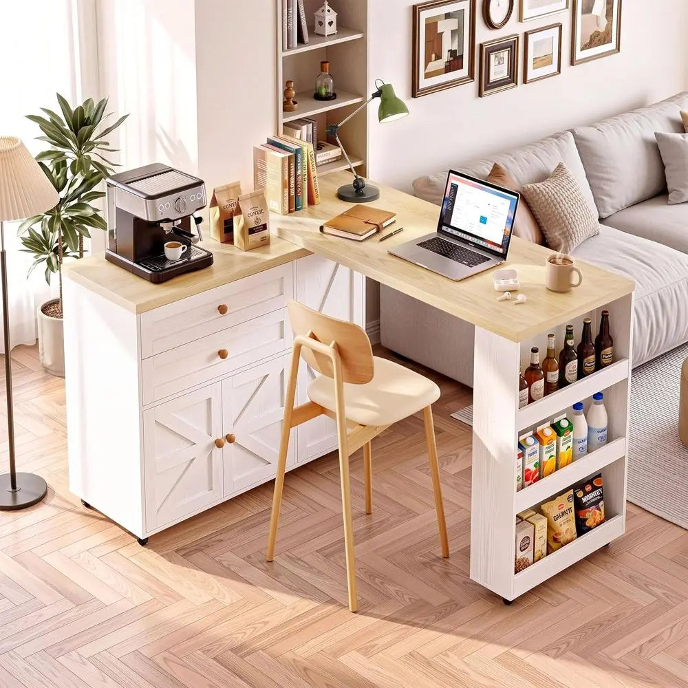 Swivel Rolling Kitchen Island Cart With Storage And Spice Rack