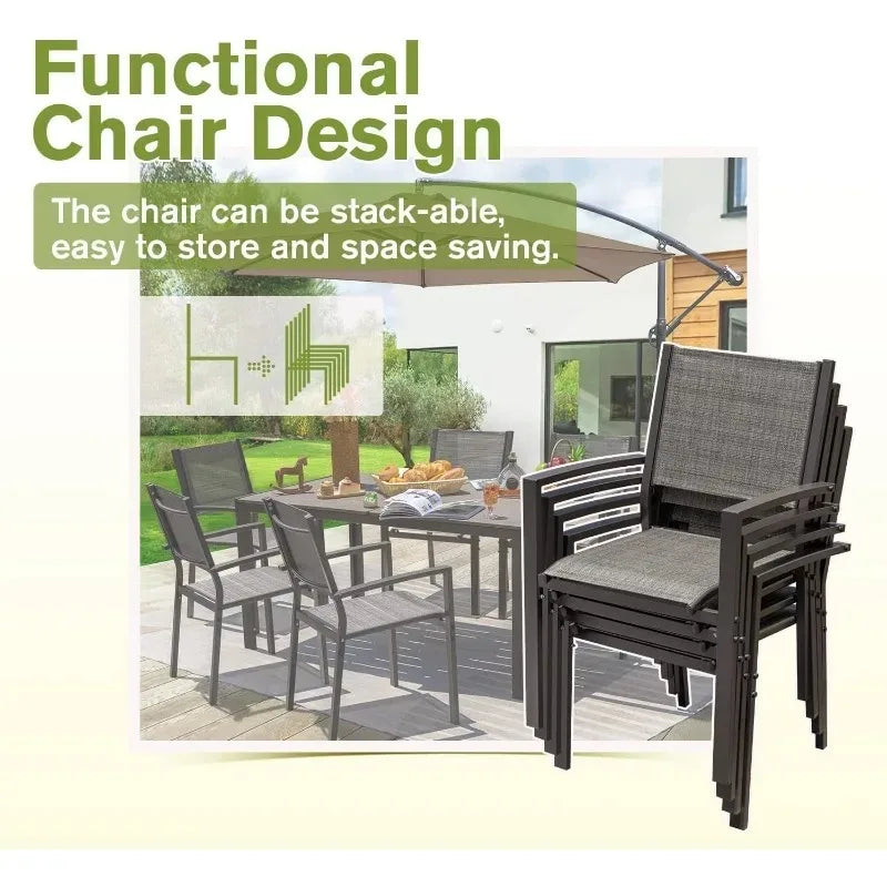 Patio Dining Set 7 Pieces Large Table And Textilene Chairs