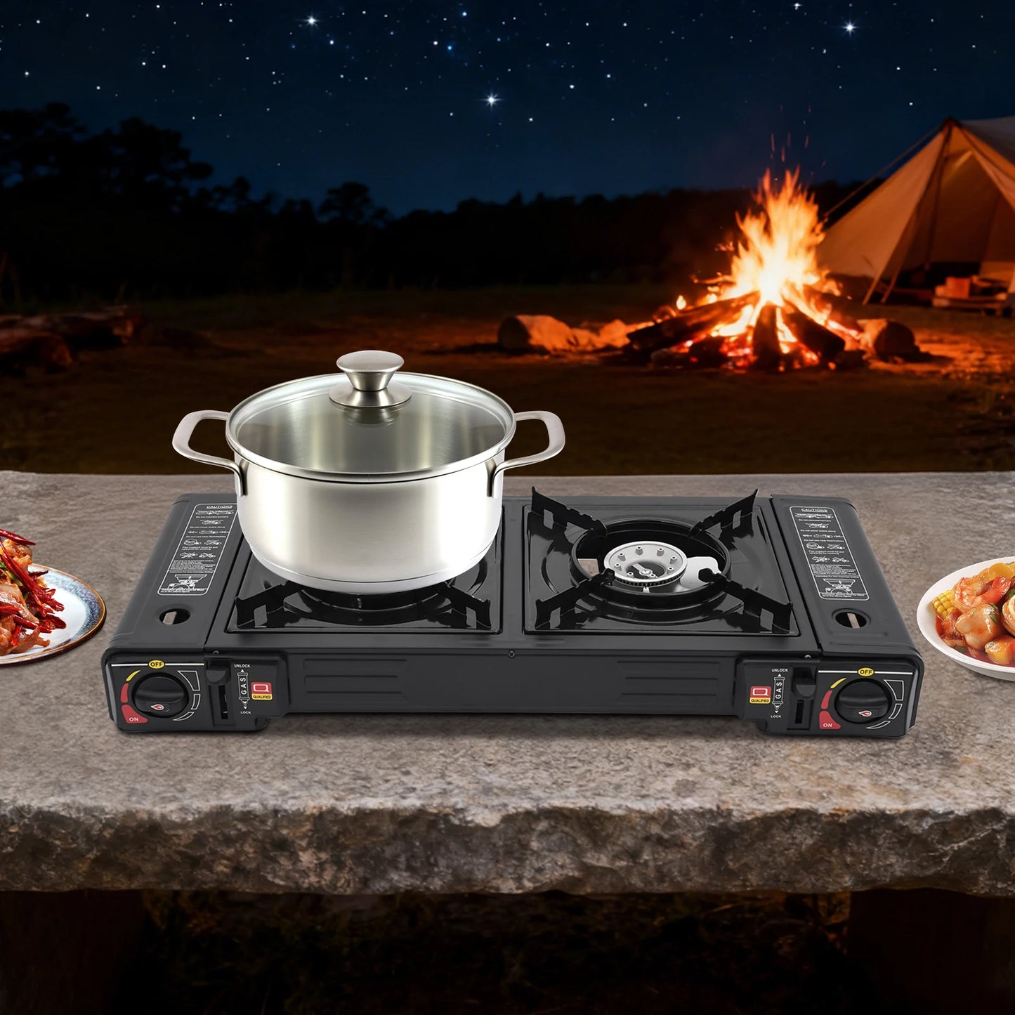 Portable Dual Burner Gas Camping Stove With Carrying Case