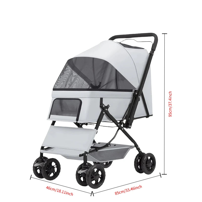 Premium Pet Stroller Spacious Four Wheel Cart For Dogs Cats