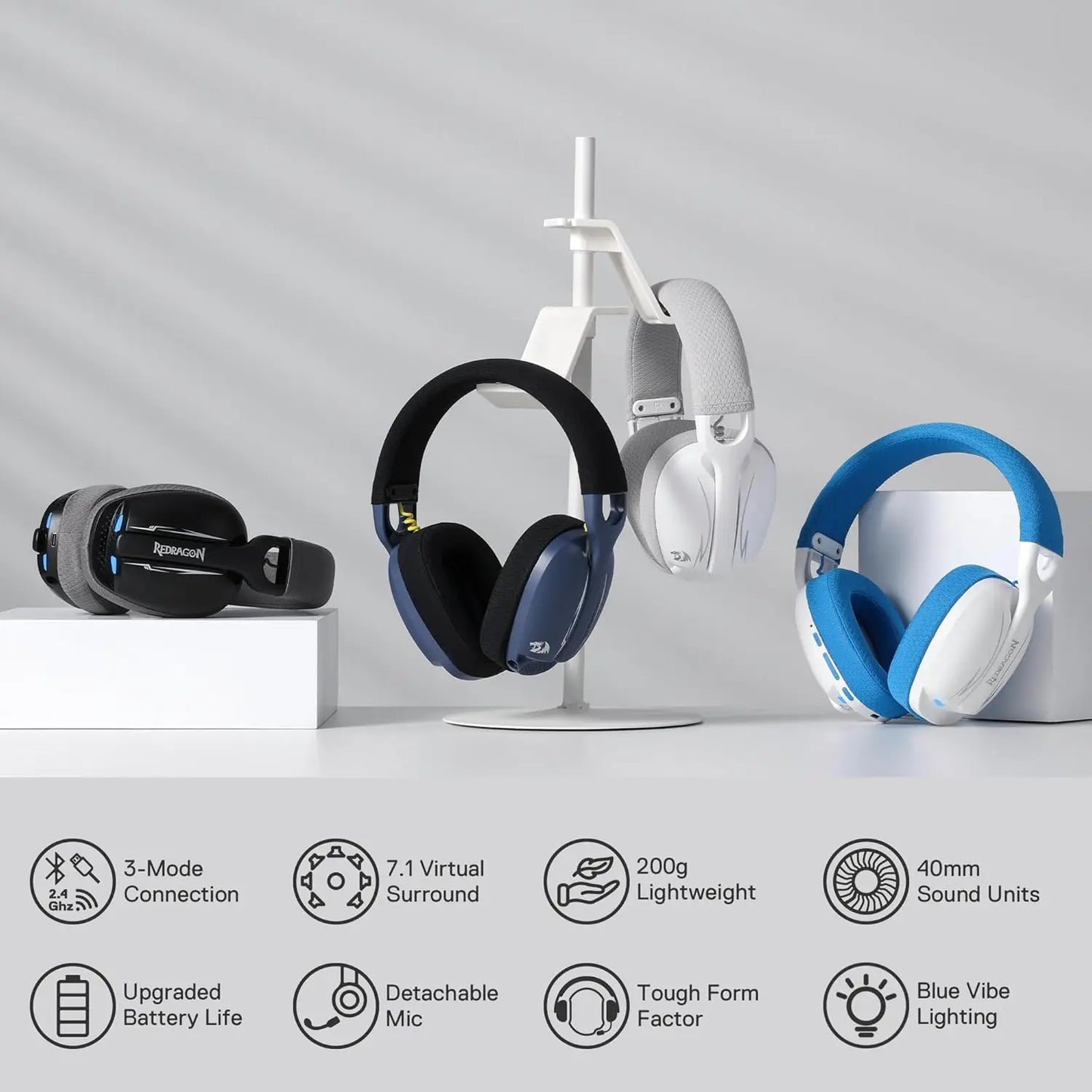 Redragon H878 Gaming Headset Wireless 2.4Ghz Bluetooth Compatible