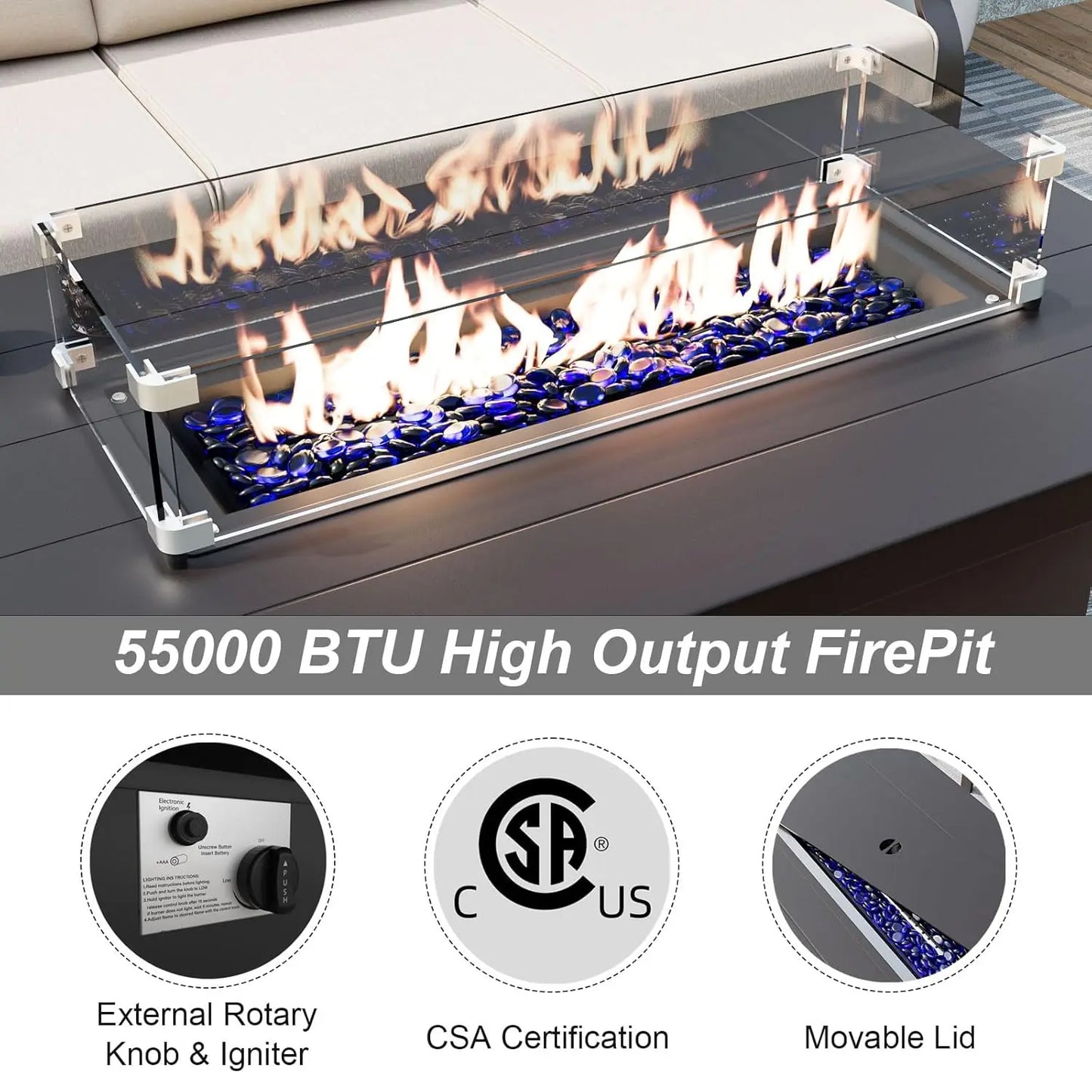 XIAOLANG Aluminum Patio Furniture Set With Propane Fire Pit