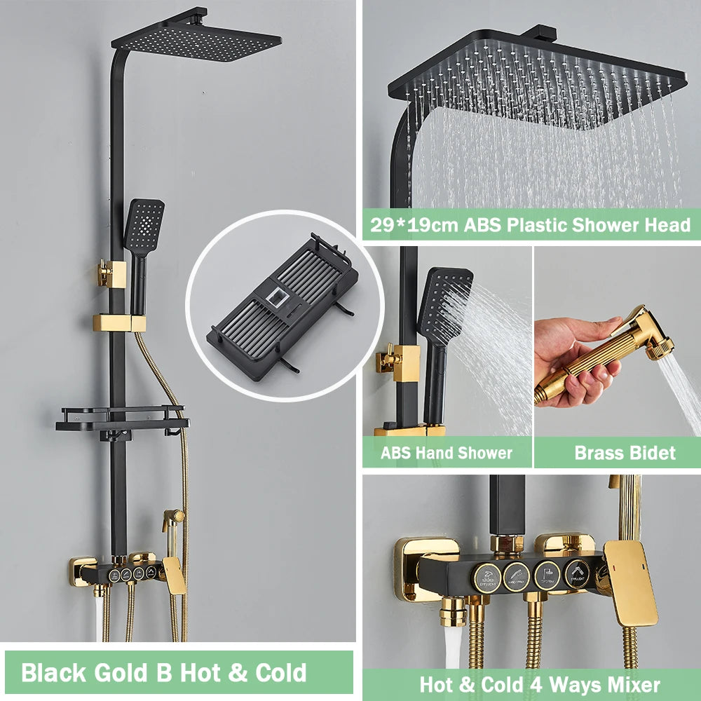 Rozin Thermostatic Shower Faucet Set Wall Mounted Digital Mixer Rainfall Bidet