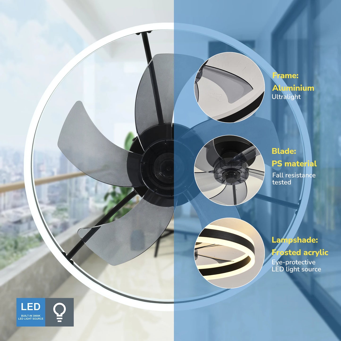 Orison Modern Flush Mount Ceiling Fan With Remote LED Light
