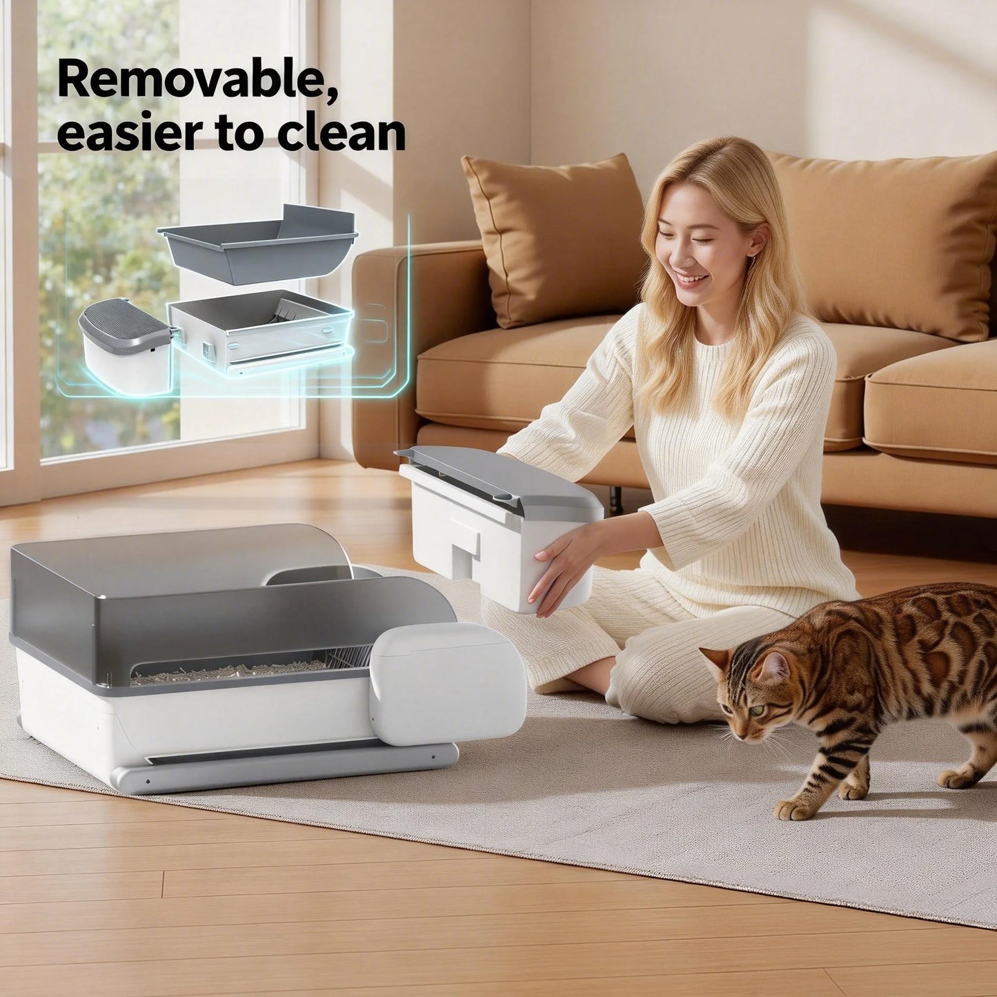 Automatic Self Cleaning Litter Box With App Control For Multi Cat Use